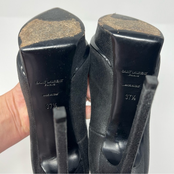 YSL Yves Saint Laurent Leather Tribute Classic Pump Janis Black on Black Sz 37.5 - Picture 10 of 11
